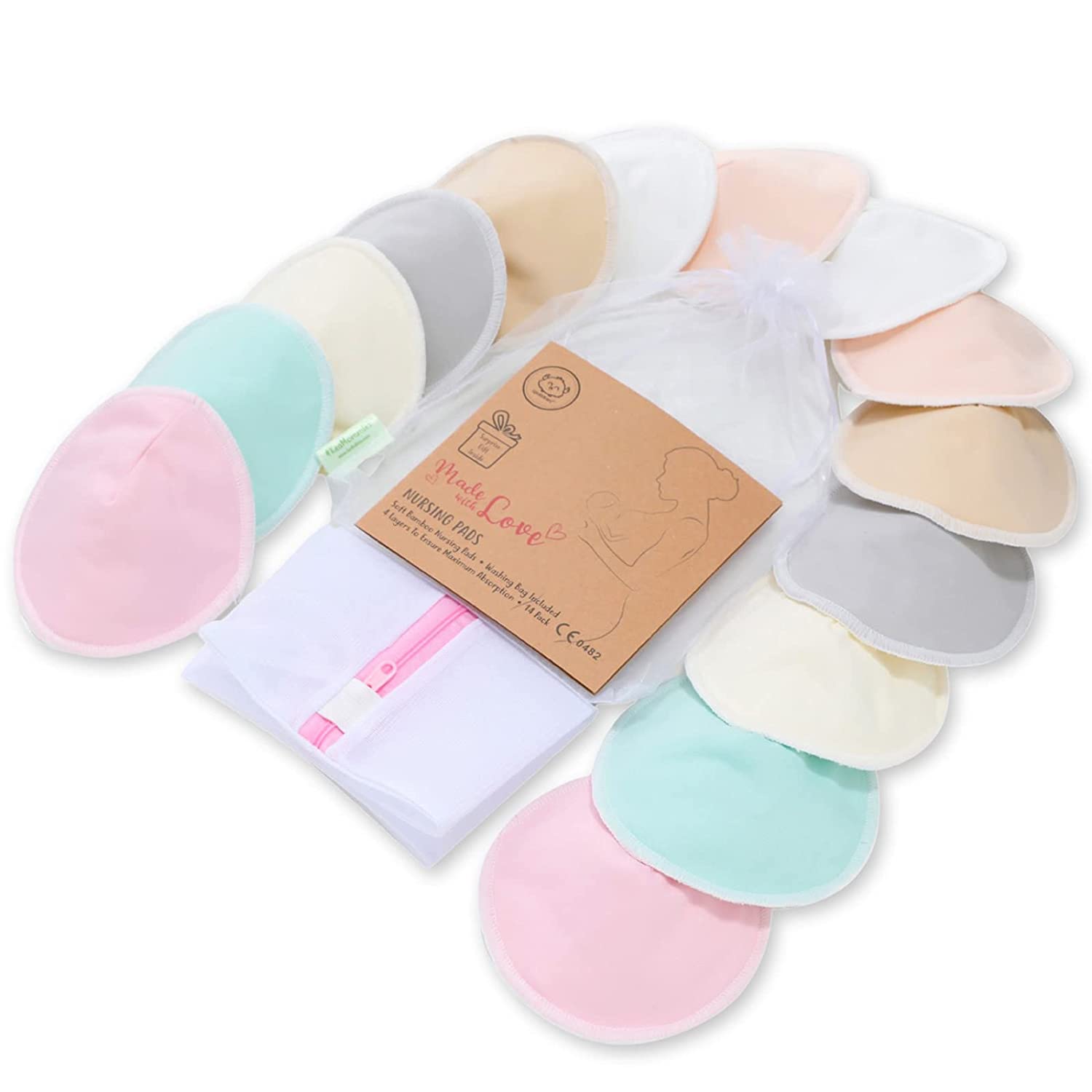 Casewin 14 Pcs Nursing Pads Set, Nursing Breast Pads Organic Bamboo Cotton Washable  Reusable Bamboo Breast Pads Soft Absorbent Nursing Pads for Breastfeeding(with2  Laundry Bags) 