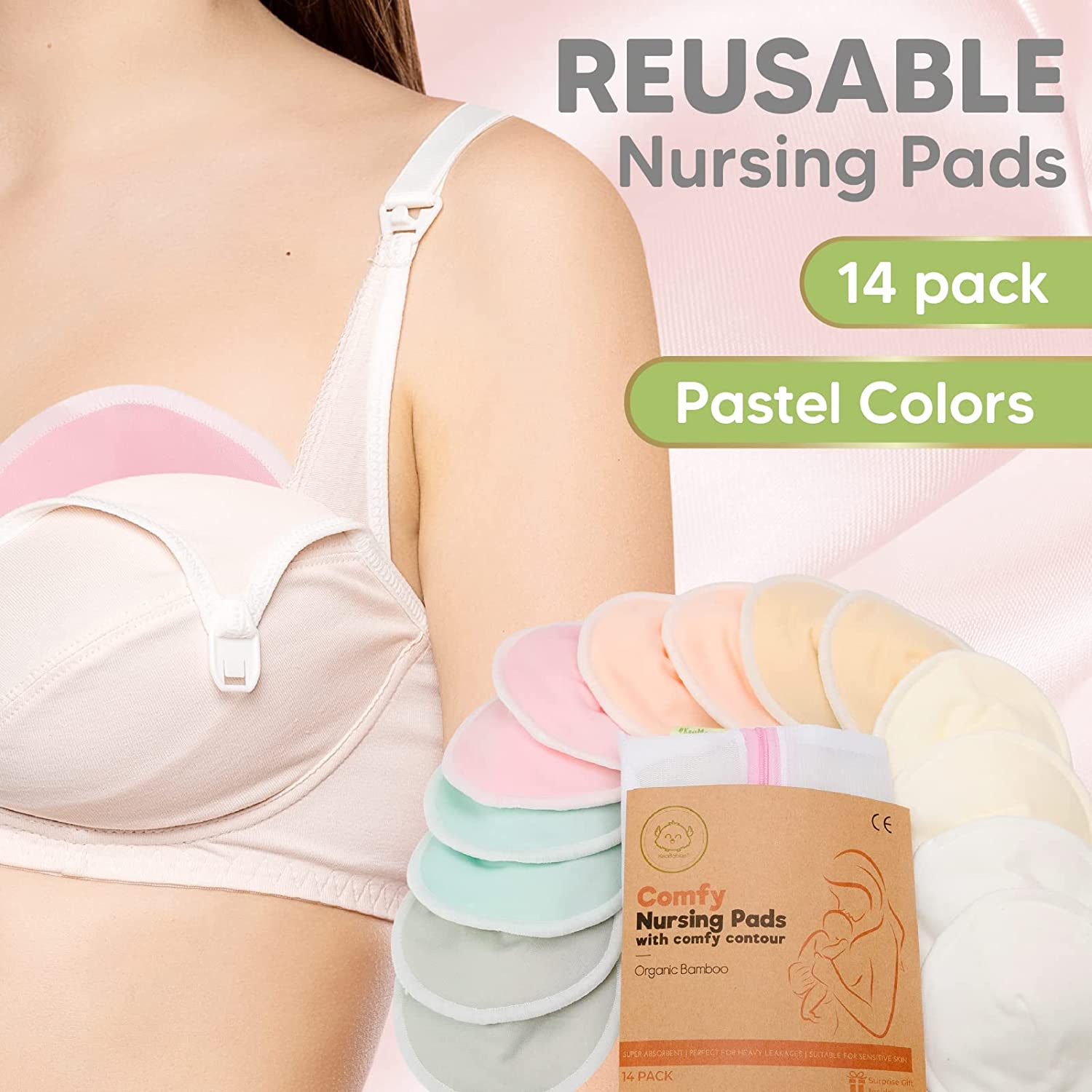Buy KeaBabies Nursing Breast Pads - 14 Washable Pads + Wash Bag -  Breastfeeding Nipple Pad for Maternity - Reusable Nipplecovers for Breast  Feeding (Pastel Touch, Large 4.8) Online at Low Prices in India 